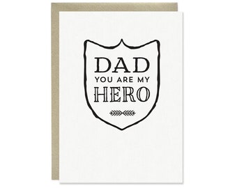 Dad You Are My Hero Card, Letterpress Father's Day Card, Hero Father's Day Card, Superhero, Badge