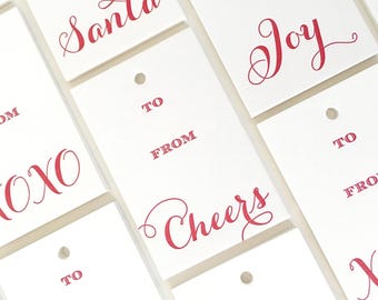 Letterpress Holiday Christmas Gift Tags, Set of 8 with baker's twine
