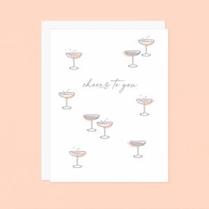 Retro Cocktails Cheers Letterpress Card - Engagement Wedding