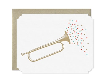 Confetti Horn Letterpress Deluxe Greeting Card - Letterpress Birthday Card, Letterpress Congratulations Card, Letterpress Graduation Card