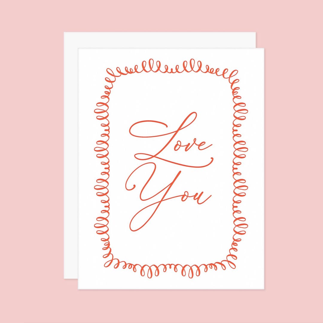 Love You Frilly Border Letterpress Card - Valentine's Day - Etsy