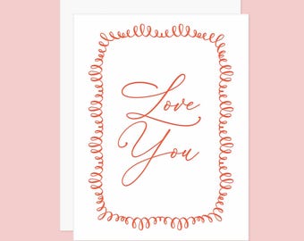 Love You Frilly Border Letterpress Card - Valentine's Day