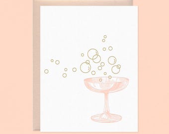 Champagne Bubbles Letterpress Card: Rose Gold Envelope