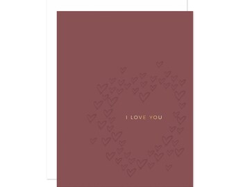 Hearts I Love You Card - Modern Gold Foil Love Card, Modern I Love You Card, Minimalist Valentine, I Love You, Valentine's Day, Anniversary