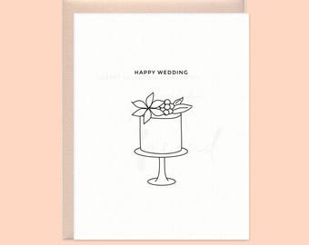 Wedding Cake Letterpress Card: Happy Wedding - Rose Gold Envelope