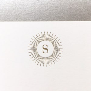 Sunburst Initial Letterpress Stationery - Custom Note Set - Monogram Letterpress Stationery - First Anniversary Gift - Mother's Day Gift