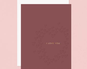 Carte typographique coeurs je t'aime - Anniversaire, amour, Saint-Valentin