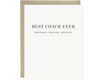 Best Coach Ever Card - Letterpress Coach Appreciation Card, Coach Thank You Card, From The Team, Sports Thank You Card