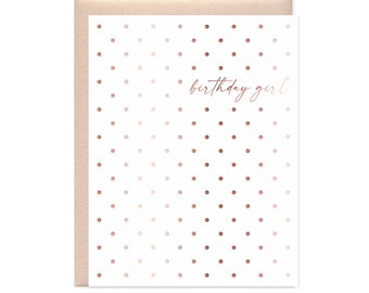 Carte d'anniversaire de fille en feuille d'or rose : motif à pois