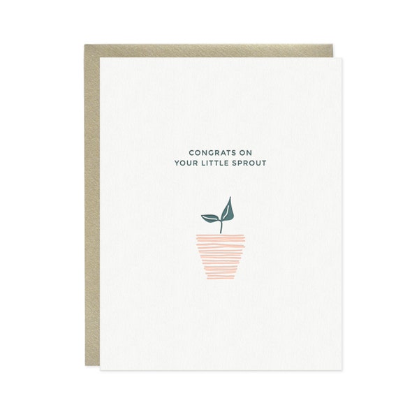 Little Sprout Card - Letterpress New Baby Card, Congratulations on Your Little Sprout, Modern Baby Card, Minimalist Baby Card, Plant Mom