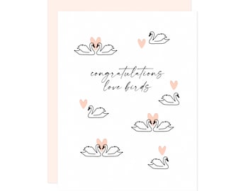 Swans Congratulations Love Birds Letterpress Card - Letterpress Wedding Card, Wedding Congratulations Card, Swan Card, Modern Wedding