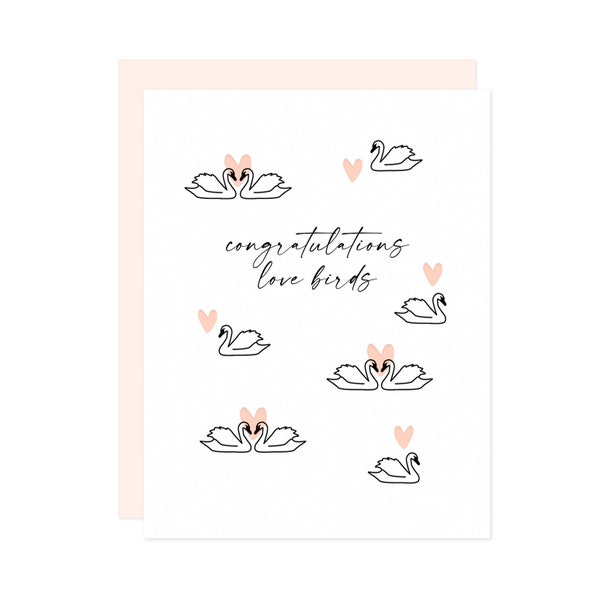 Swans Congratulations Love Birds Letterpress Card - Letterpress Wedding Card, Wedding Congratulations Card, Swan Card, Modern Wedding