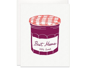 Best Mama Letterpress Card - Mother's Day Card, New Mom Card, Jam Jar, Preserves, Canning, Mom's Day, Food Illustration