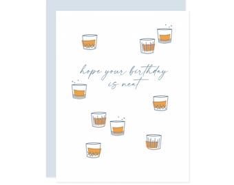 Neat Birthday Card - Letterpress Whiskey Birthday Card, Whiskey Neat Birthday, Men's Birthday Card, Whisky Neat Card, Retro Barware, For Him