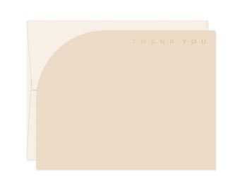 Curve Thank You Note Set, Gold Foil Luxury Note Set, Neutral Stationery, Minimalist Flat Thank You Notes, Wedding Thank You, Gifts for Her