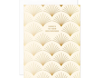 Carte feuille d'or « Here's to New Beginnings »