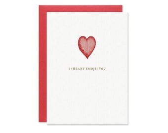 SALE Letterpress I Heart Emoji You Card, I Love You Card, Friendship Card, Emoji Card, Thinking of You Card, Cute Love Card, Free Shipping