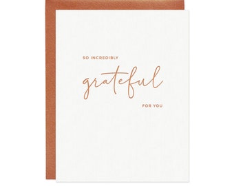 Grateful For You Card - Letterpress Thank You Card, Letterpress Thanksgiving Card, Gratitude Card