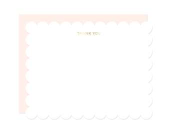 Scalloped Thank You Note Set, Gold Foil Luxury Note Set, Scallop Stationery, Flat Notes, Wedding Thank You, Gifts for Her, Stocking Stuffer