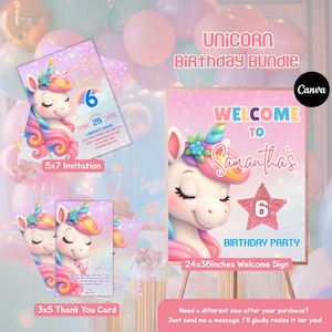 Unicorn Rainbow Girl’s Birthday Party Digital Invitation Template, Pink Unicorn Invite, Printable Digital Woman Electronic Party Invite UR42