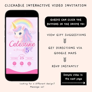 Convite em vídeo para festa de aniversário de unicórnio: Evite da Rainbow Girl (digital)