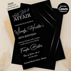 Invito di compleanno per adulti con abito da sera nero modificabile Invito per festa di compleanno con abito da sera nero Modello di lusso per uomo e donna Cena di gala aziendale