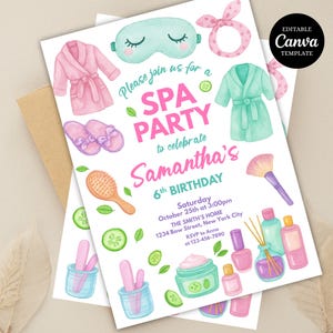 Spa Party Birthday Invitation, Spa Girl Invitation, Tween Spa Party Birthday Party Invite, Pamper Birthday Glam Party, Canva Template