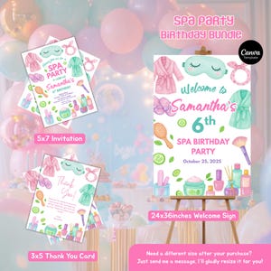 Spa Party Birthday Bundle, Spa Girl Invitation, Tween Spa Party Birthday Party Bundle, Pamper Birthday Glam Party, Canva Template