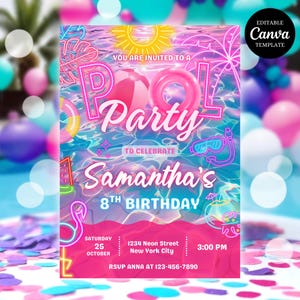 Editable Girls Pool Party Birthday Invitation Template Pool Party Birthday Party Invite Girls Teenage Birthday Invite Digital Download