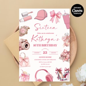 Pink aesthetic, pink girl, Double Digits, 10 , Girl party invite, Teen girl birthday, Teen party, Teen Birthday, Any Age, Editable, Digital