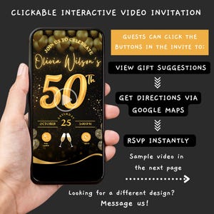 Digital 50th Birthday Invitation, Animated Dinner Party Evite, Rose Gold Fifty Invite For Women, Self Editable Itinerary eCard For Her