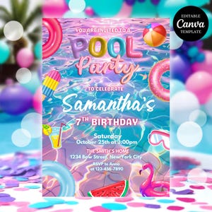 Editable Girls Pool Party Birthday Invitation Template Pool Party Birthday Party Invite Girls Teenage Birthday Invite Digital Download