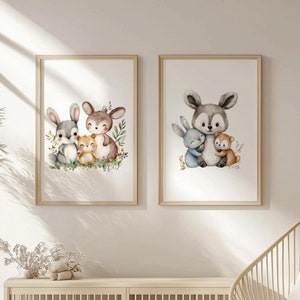 Posterset Babyzimmer Deko Waldtiere Bär Fuchs Wandbild Kinderzimmer Digital Download Geburt Taufe Geschenk Mädchen Junge neutral braun boho