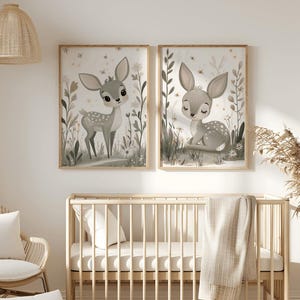 Posterset Reh Waldtier Babyzimmer Deko Waldtier Wandbild Kinderzimmer skandinavisch Geburt Geschenk Mädchen Junge neutral Digitaler Download