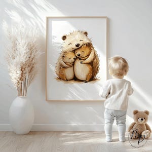 Poster Waldtiere Igel Familie Kinderzimmer Babyzimmer Deko braun beige Wandbild Digital Download Minimalist Muttertag neutral Junge Mädchen