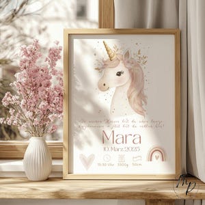 Póster de nacimiento personalizable Tablero de nacimiento Habitación de bebé Unicornio Arcoíris Niña Bebé Rosa Nacimiento Día de la Madre Fechas de nacimiento Póster Descargar