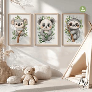 Tierposter Faultier Panda Koala Dschungel Bilder Set Kind Wanddeko Wandkunst Babyzimmer Kinderzimmer Mädchen Junge Digitaler Download