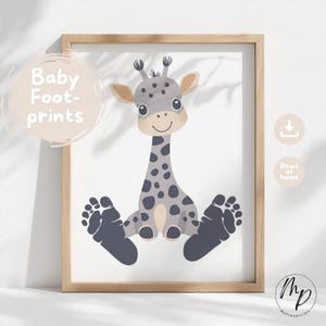 Baby Fußabdruck Bild Giraffe drucken selber erstellen gestalten basteln DIY persönlich Geschenk Kinderbild  Kinderzimmer digital Download