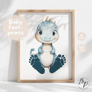 Baby Fußabdruck Bild süßer Dino drucken selber erstellen gestalten basteln DIY persönlich Geschenk Kinderbild  Kinderzimmer digital Download