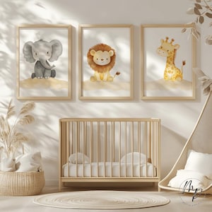 Posterset Bild Dschungel Safari Elefant Löwe Giraffe 3er-Set Babyzimmer Kinderzimmer  Deko Geschenk neutral Junge Mädchen digitaler Download