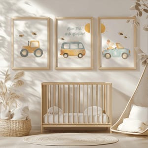 Poster 3er-Set Babyzimmer Kinderzimmer Traktor Bus Auto Maus Deko Geschenk Geburt boho Geburtstag neutral Junge Mädchen digitaler Download
