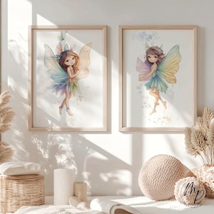 Bild Mädchenzimmer Bunt Fee Kinderzimmer Feenwelt Poster 2er-Set Magischer WaldFantasy Babyzimmer Wandbild neutral Mädchen digital Download