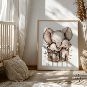 Muttertag Poster Kinderbilder Elefant Familie Dschungel Safari Kinderzimmer Bild Babyzimmer Deko Wandbild Digitaler Download Kids neutral