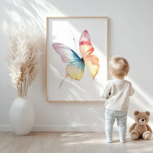 Póster de mariposa para habitación de niños, decoración de habitación de bebé, imagen de pared colorida, descarga digital, regalo de cumpleaños, guardería, imagen para niños pequeños