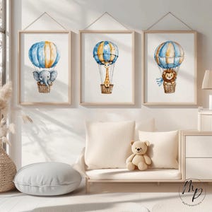 Poster Bild Dschungel Safari Heißluftballon Löwe Elefant Giraffe 3er Set Kinderbild Babyzimmer Kinderzimmer Poster Wandbild Digital Download