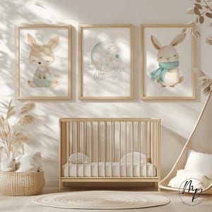 Póster con imagen de conejo, conjunto de 3, decoración para habitación de bebé, habitación infantil, regalo de cumpleaños, bohemio neutro, niño y niña, descarga digital, arte de pared, imágenes infantiles