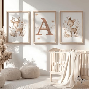 Póster personalizado Set de 3 Animales del Bosque Habitación Bebé Habitación Infantil Imagen Ciervo Decoración Regalo Nacimiento Neutro Niño Niña Descarga Digital DIN A4