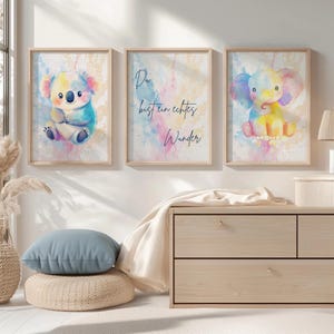 Poster 3er-Set Babyzimmer Kinderzimmer Bild Tiere Elefant Wunder Koala Deko Geschenk Geburt neutral Junge Mädchen digitaler Download DIN A4