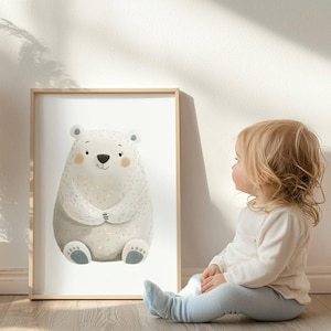 Poster Eisbär Bild Kinderzimmer Deko Babyzimmer minimalistisch Mädchen Junge Wandkunst Wandbild modern minimalistisch digitaler Download