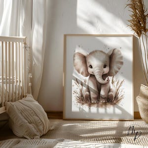 Poster Elefant Dschungel Kinderzimmer Bild Babyzimmer Deko braun beige Wandbild Digitaler Download Minimalist Nursery Toddler Kids neutral